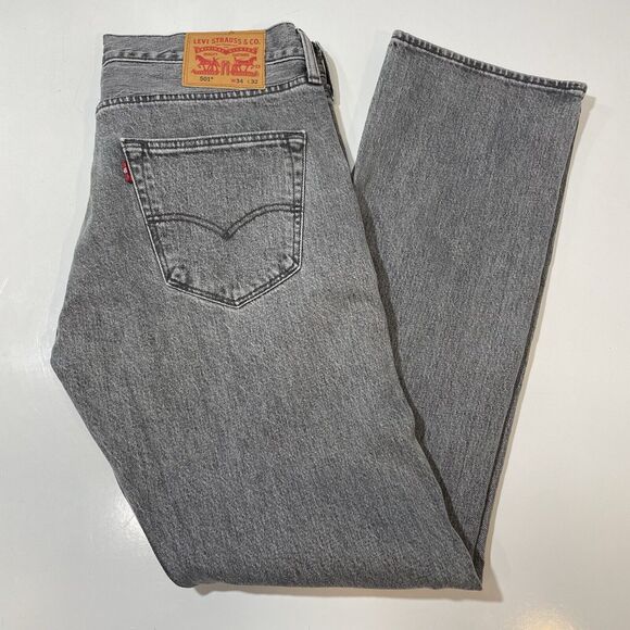 Levis 501 Jeans Men’s Straight Leg Button Fly 34x32 Charcoal Wash Vintage - Picture 2 of 10